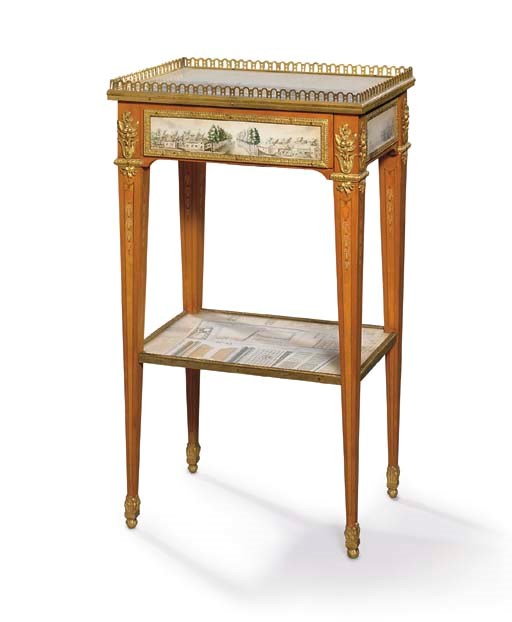 A LOUIS XVI ORMOLU-MOUNTED SATINWOOD AND FRUITWOOD TABLE A ECRIRE