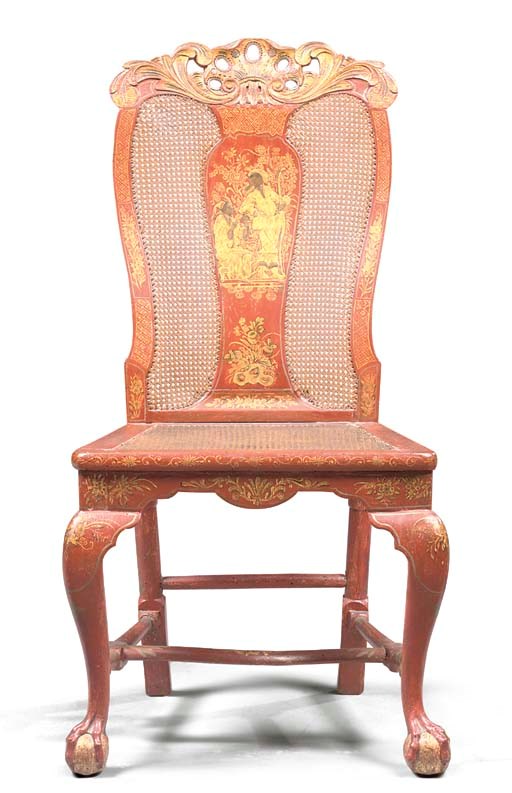 A GEORGE II RED AND GILT-JAPANNED SIDE CHAIR