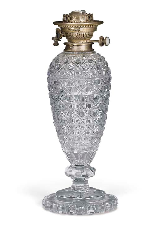 A VICTORIAN CUT-GLASS COLZA-OIL LAMP BASE