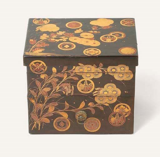 A RARE THREE-TIERED KODAIJI-MAKI-E FOOD CONTAINER