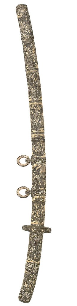 A CARVED IVORY-MOUNTED TACHI