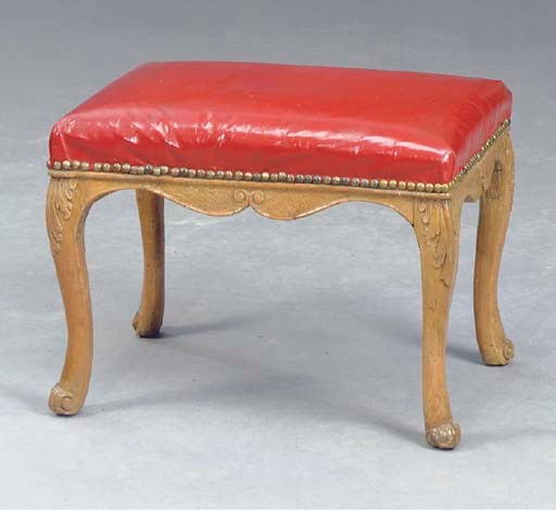 A LOUIS XV PROVINCIAL STYLE BEECHWOOD TABOURET,