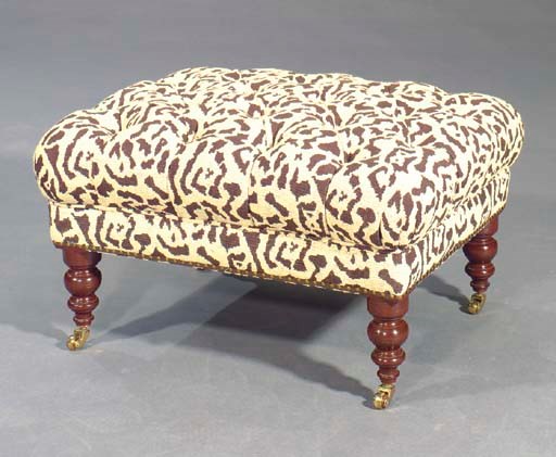 A WILLIAM IV STYLE MAHOGANY BUTTONED AND TUFTED OTTOMAN,