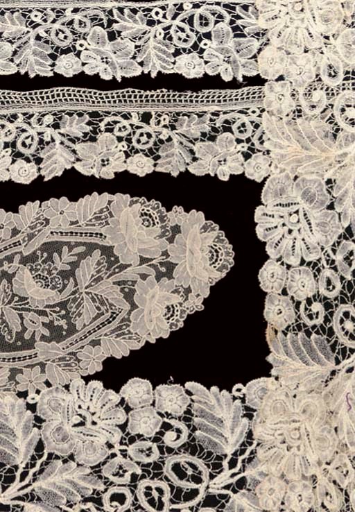 A COLLECTION OF VARIOUS LACES INCLUDING A POINT DE GAZE CAP