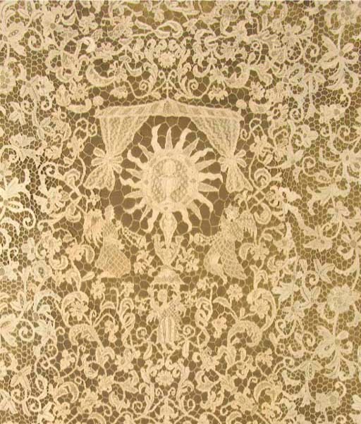 A NEEDLELACE ALTAR FRONTAL, 19TH CENTURY IN THE 17TH CENTURY STYLE