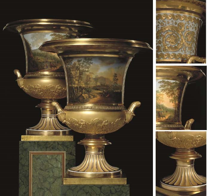 A pair of monumental two-handled Campana Vases