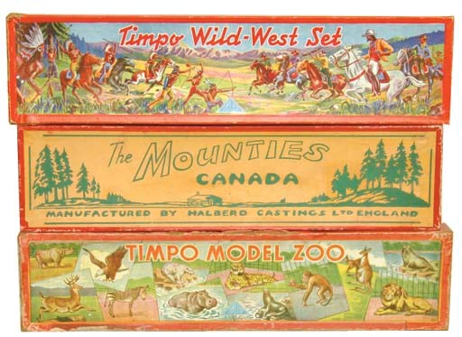 Timpo and Phillip Segal empty Cowboy, Mountie and Zoo boxes 	 (3)