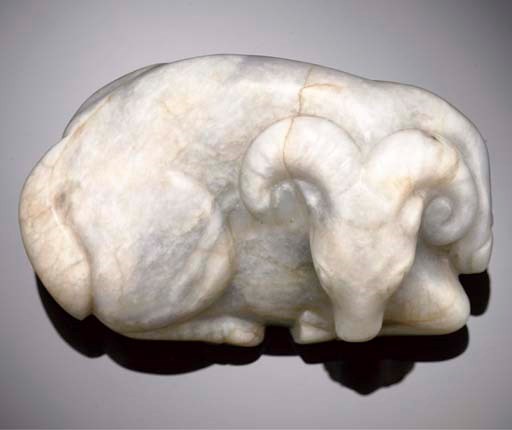 A grey jade model of a ram, Ming Dynasty