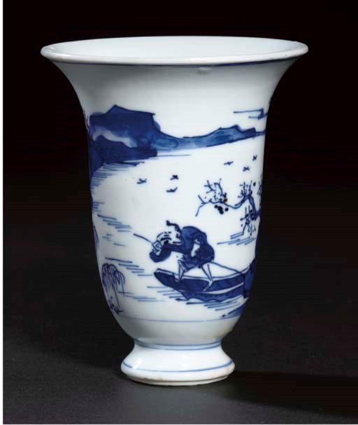 A blue and white slender flaring beaker, Kangxi