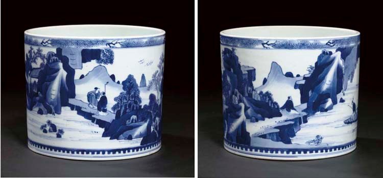 A blue and white brushpot, Kangxi
