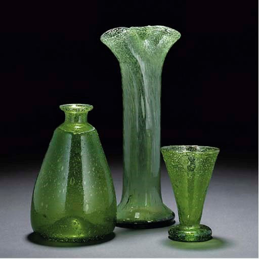 THREE GLASS VASES