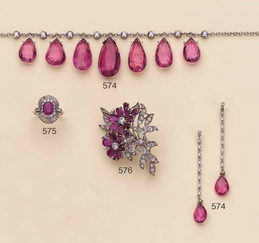 DEMI PARURE IN ORO, TORMALINE ROSA E BRILLANTI