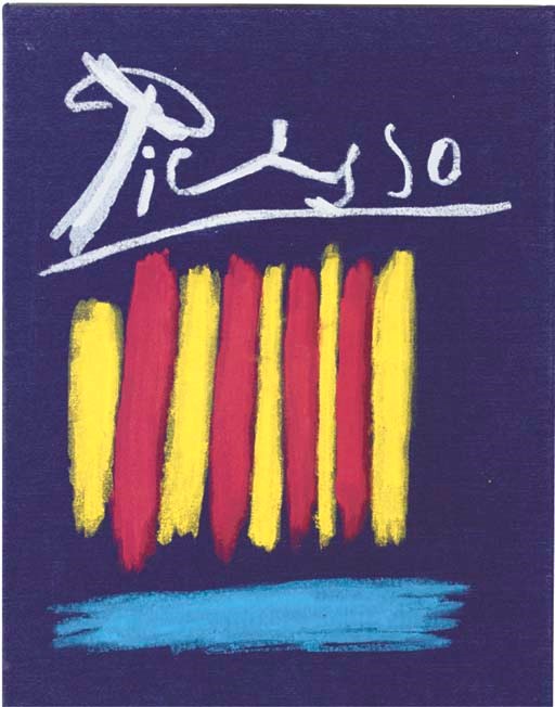 PICASSO, Pablo (1881-1973, illustrator).  Les Bleus de Barcelone. 12 aquarelles et pastels.  Préface de Jaime Sabartes. Paris: "Au Vent d' Arles", 1963. 2° (542 x 419mm). Half title, portrait of Jaime Sabartes (listed as a plate) and 11 mounted coloured plates by Pablo Picasso, one folding, each numbered in pencil on the mount. Unbound as issued in original decorated blue cloth box. NUMBER 434 OF 540 COPIES.