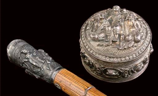 A Burmese silver repousse circular box, 19th Century