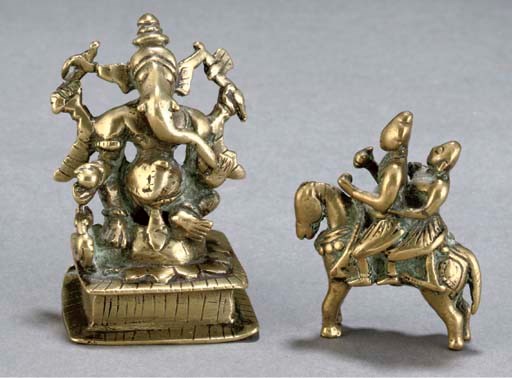 A BRASS MINIATURE MODEL OF GANESH, INDIA, 17TH CENTUY
