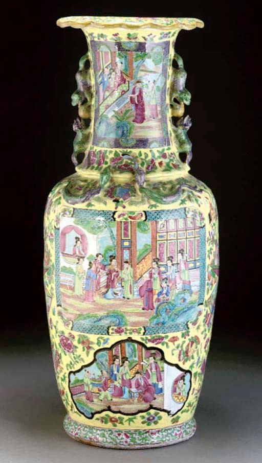 A Cantonese yellow ground vase, 19th century