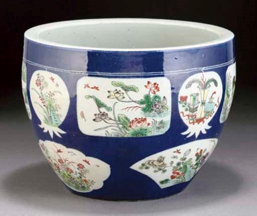 A famille verte powder blue ground jardiniere, 19th century
