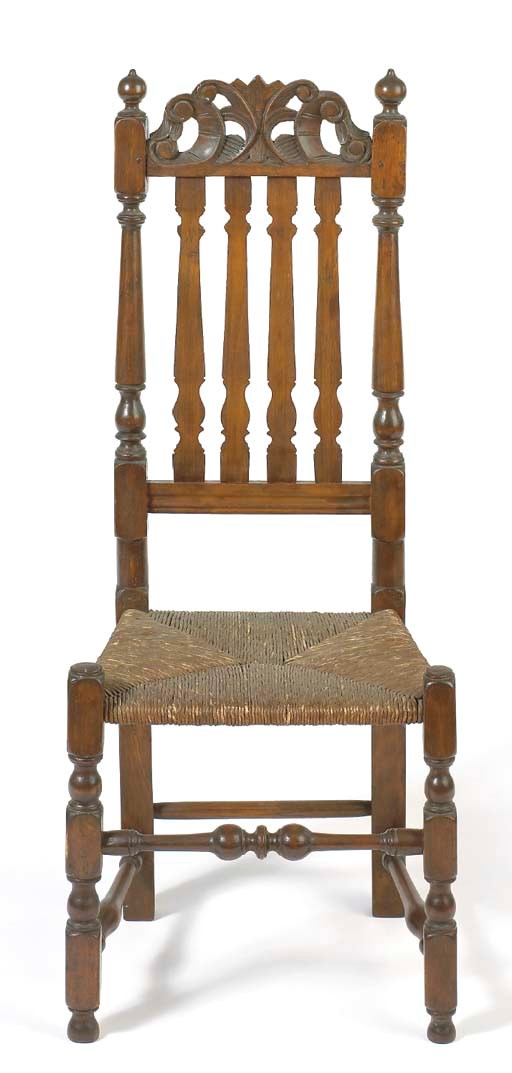 A WILLIAM AND MARY TURNED MAPLE BANNISTER-BACK SIDE CHAIR