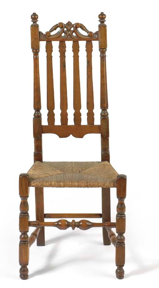 A WILLIAM AND MARY TURNED MAPLE BANNISTER-BACK SIDE CHAIR
