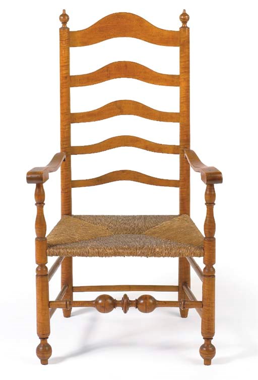 A TURNED FIGURED MAPLE SLAT-BACK ARMCHAIR