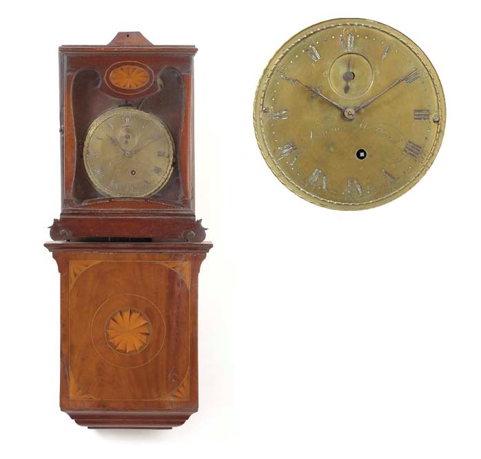 A FEDERAL INLAID MAHOGANY WALL CLOCK