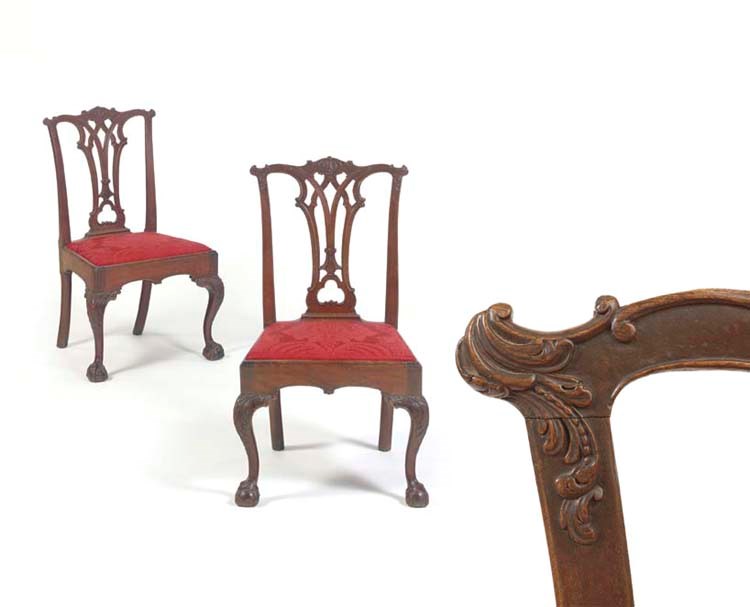 THE WISTAR FAMILY PAIR OF CHIPPENDALE CARVED MAHOGANY SIDE CHAIRS