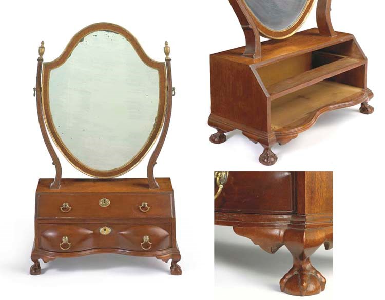 A CHIPPENDALE MAHOGANY REVERSE-SERPENTINE DRESSING GLASS
