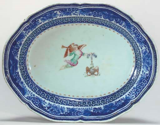 A RARE CHINESE EXPORT PORCELAIN ORDER OF THE CINCINNATI SMALL OVAL DISH