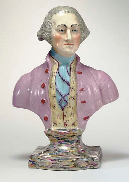 A STAFFORDSHIRE POTTERY BUST OF GEORGE WASHINGTON