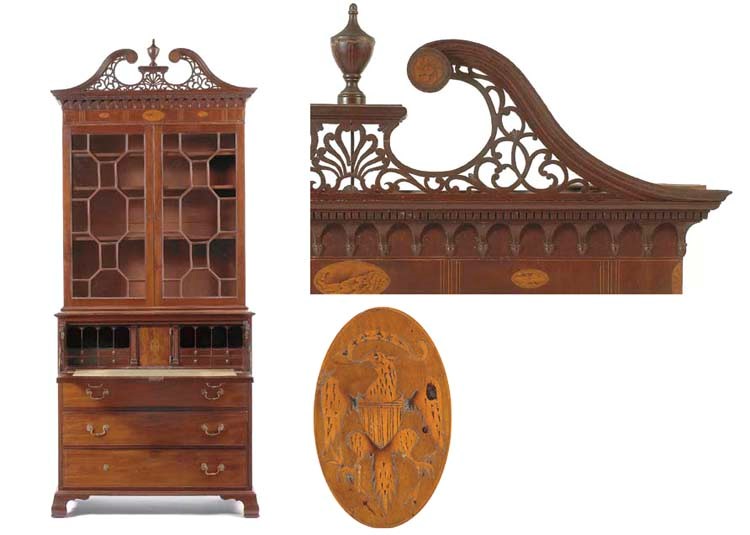 A FEDERAL INLAID MAHOGANY DESK-AND-BOOKCASE