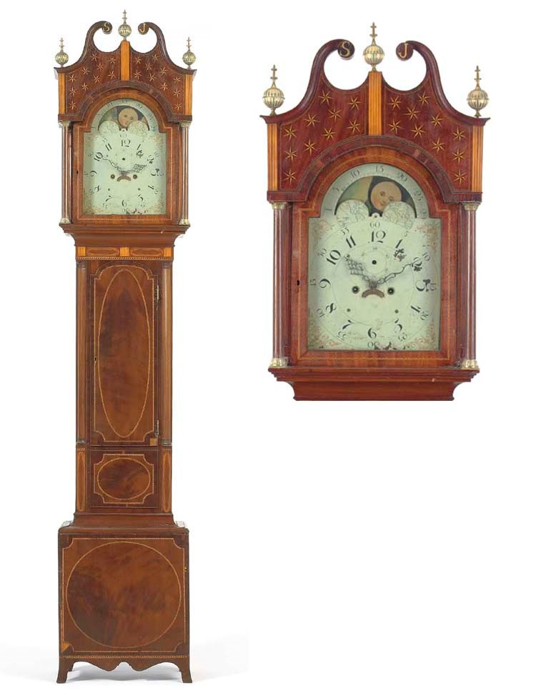 A FEDERAL INLAID MAHOGANY TALL-CASE CLOCK