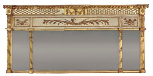 A FEDERAL PAINTED AND GILDED OVERMANTEL MIRROR