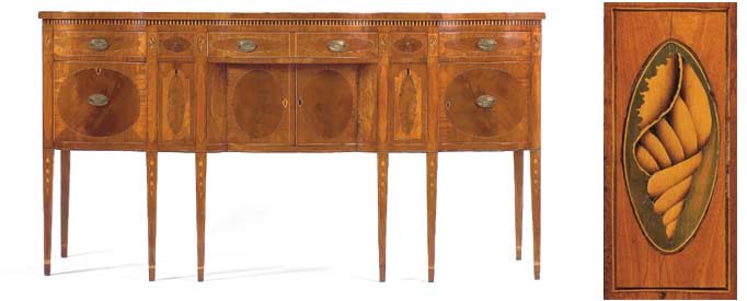 A FEDERAL INLAID AND VENEERED MAHOGANY EIGHT-LEGGED SIDEBOARD