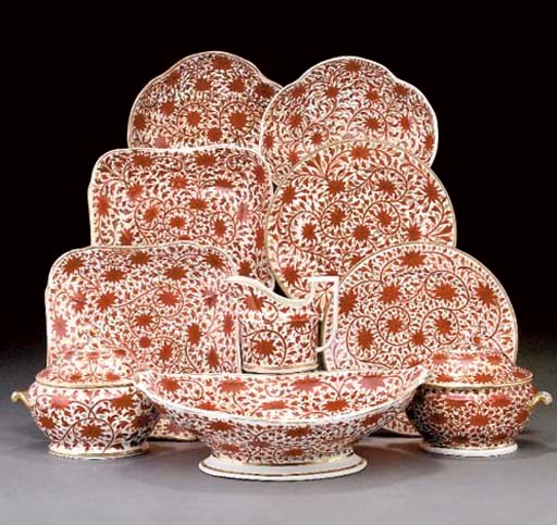 A COALPORT IRON-RED AND GILT PART DINNER-SERVICE