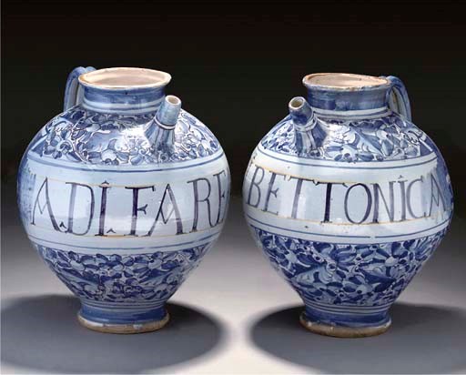 A PAIR OF MONTELUPO LARGE BLUE AND WHITE WET-DRUG JARS