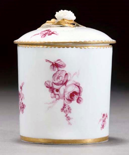 A VINCENNES CYLINDRICAL JAR AND COVER