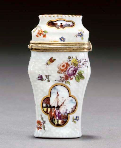 A MEISSEN SILVER-GILT-MOUNTED NEEDLECASE