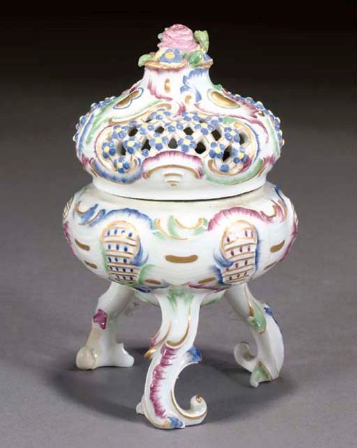 A NYMPHENBURG SILVER-MOUNTED ROCOCO POT-POURRI VASE AND COVER
