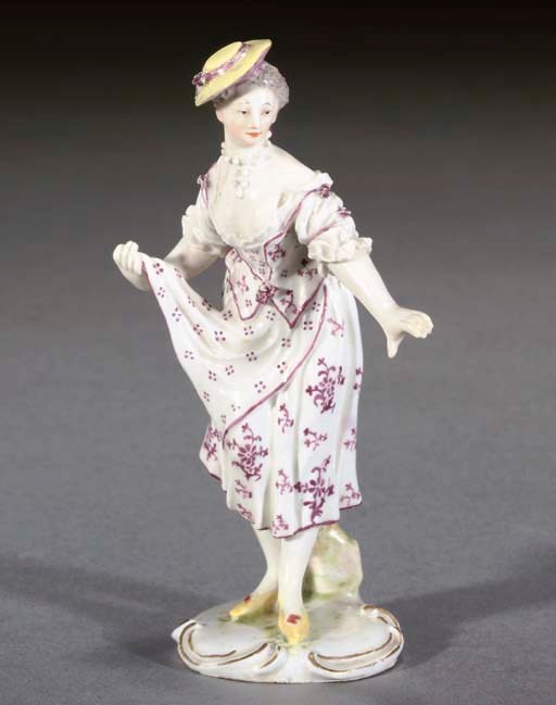 A LUDWIGSBURG FIGURE OF A FEMALE-DANCER