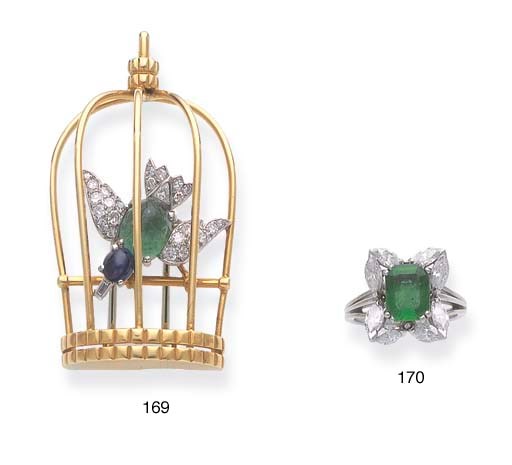 CLIP OISEAU EMERAUDES, SAPHIRS ET DIAMANTS, PAR CARTIER