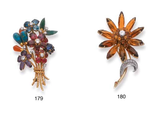 CLIP FLEUR CITRINES ET DIAMANTS
