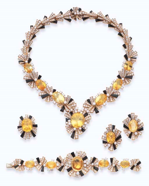 PARURE SAPHIRS JAUNES, ONYX ET DIAMANTS, PAR FRED