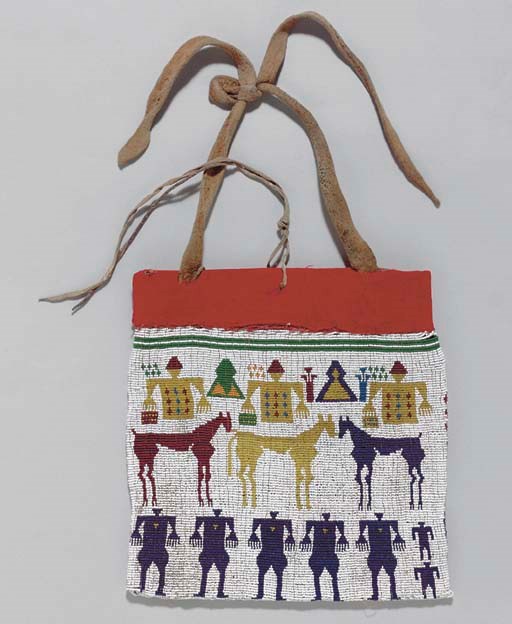 A WASCO PICTORIAL BEADED HIDE BAG