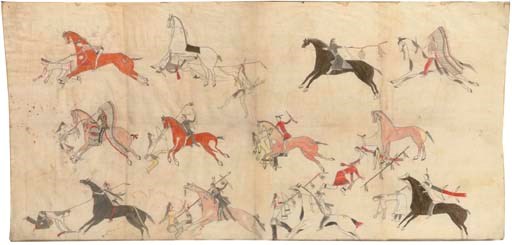 A SIOUX PAINTED PICTORIAL MUSLIN