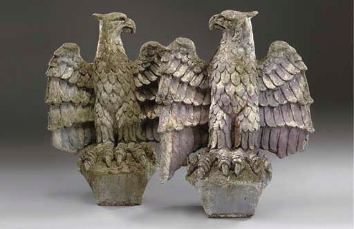 A PAIR OF COMPOSITE STONE EAGLE PIER FINIALS
