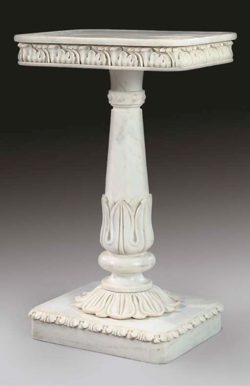 A WHITE MARBLE SIDE TABLE