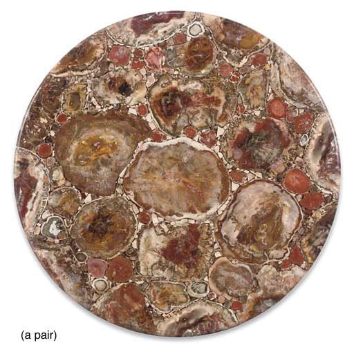 A PAIR OF FOSSILISED AND SCAGLIOLA CIRCULAR TABLE TOPS