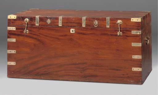 A LARGE COLONIAL BRASS-BOUND CAMPHORWOOD CHEST