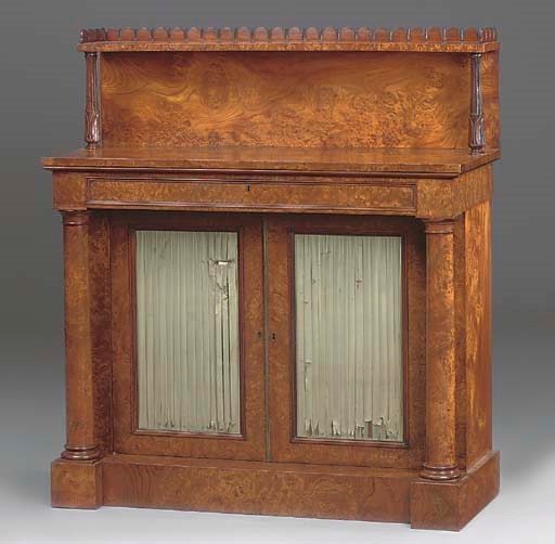A LATE REGENCY BURR ELM AND ROSEWOOD CHIFFONIER