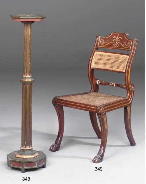 A REGENCY BROWN PAINTED PARCEL GILT AND CANED SIDE CHAIR